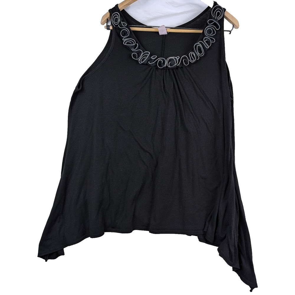 Vintage Candy Rain 3X Black Sleeveless Ruffle Tank Whimsy Goth Shark Bite Hem